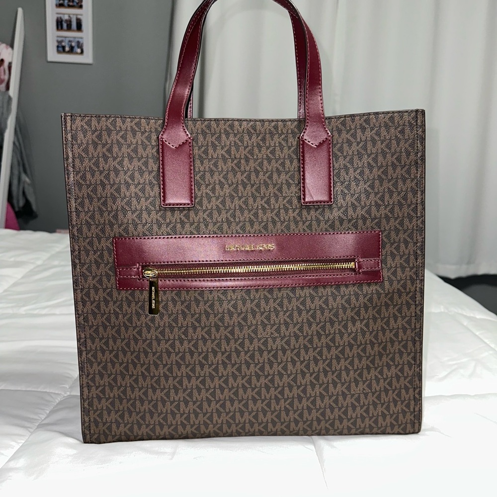 Michael Kors Brown and Burgundy Tote Bag